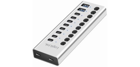 Hub USB 3.2, 10 ports, interrupteurs on/off, argent