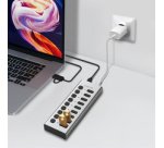 Hub USB 3.2, 10 ports, interrupteurs on/off, argent