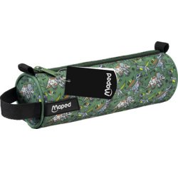 Round Dinosaur Pencil Case, green/black