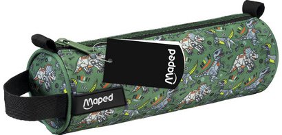 Round Dinosaur Pencil Case, green/black