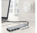 Hub USB 3.2 Gen1, 7 ports, boîtier aluminium, gris