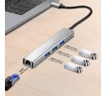 Hub USB 3.2 Gen1, 4 ports, boîtier aluminium, gris