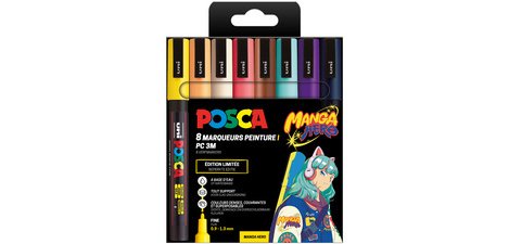 Marqueur à pigment PC-3M, étui de 8 MANGA HERO