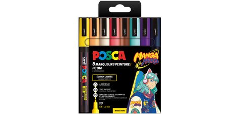 Marqueur à pigment PC-3M, étui de 8 MANGA HERO
