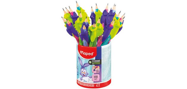 Crayon de papier, avec gomme & guide-doigt, pot de 22