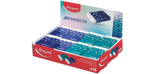 Gomme en plastique ARCHITECTE, présentoir de 16