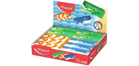 Gomme en plastique, design animalier, présentoir de 20