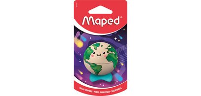 PLANET pencil sharpener, metallic, blister card