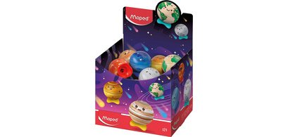 PLANET pencil sharpener, metal, display of 24