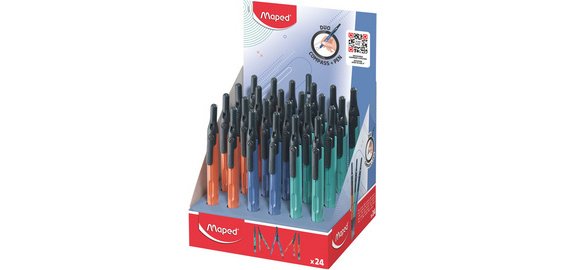 Compas avec adaptateur, assorti, présentoir de 24