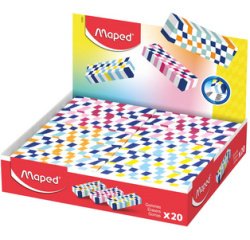 Plastic eraser, colored tiles, display of 20