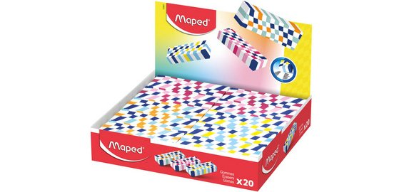 Plastic eraser, colored tiles, display of 20