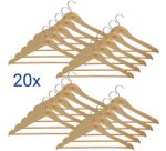 Cintre en bois mira, avec barre, naturel, lot de 20