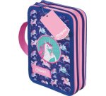 Étui scolaire double Dinosaure, polyester, garni, vert