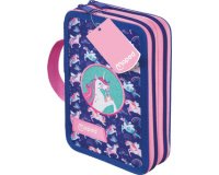 Étui scolaire double Dinosaure, polyester, garni, vert