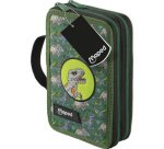 Étui scolaire double Dinosaure, polyester, garni, vert