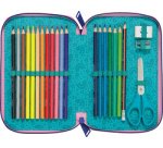Étui scolaire double Dinosaure, polyester, garni, vert