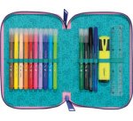 Étui scolaire double Dinosaure, polyester, garni, vert