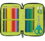 Étui scolaire double Dinosaure, polyester, garni, vert
