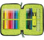 Étui scolaire double Dinosaure, polyester, garni, vert