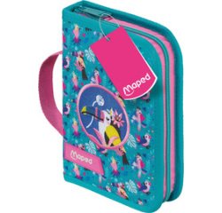 Étui scolaire Tropical, polyester, turquoise / rose