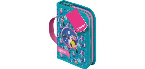 Étui scolaire Tropical, polyester, turquoise / rose