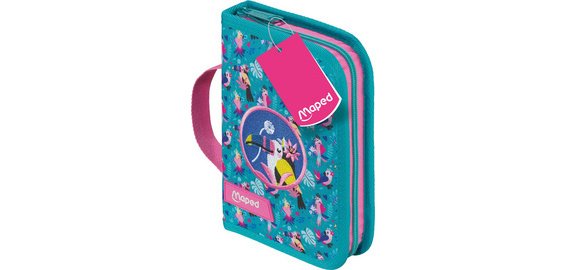 Étui scolaire Tropical, polyester, turquoise / rose