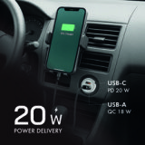 Chargeur USB pour voiture, 2 ports, 20 W, argent