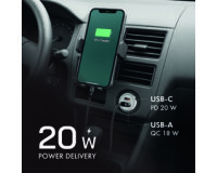 Chargeur USB pour voiture, 2 ports, 20 W, argent