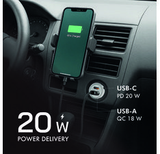 Chargeur USB pour voiture, 2 ports, 20 W, argent