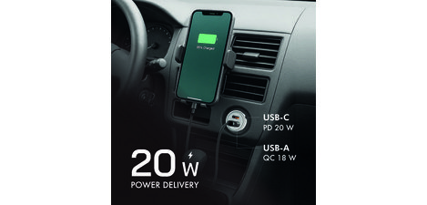USB-Autoladegerät, 2 Ports, 20 W, Silber
