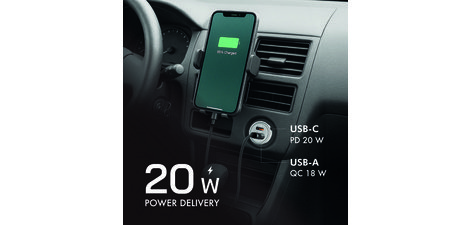 Chargeur USB pour voiture, 2 ports, 20 W, argent