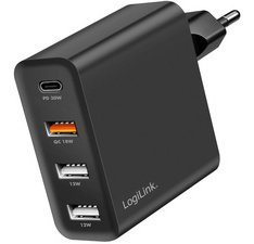 USB wall charger, 3x USB-A (QC), 1x USB-C (PD)