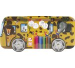 Set mit Filzstiften Animal COLORI, Safari-Bus aus Metall