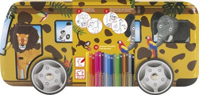 Set mit Filzstiften Animal COLORI, Safari-Bus aus Metall