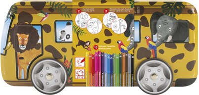 Set mit Filzstiften Animal COLORI, Safari-Bus aus Metall