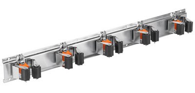 Tool/broom holder, 5 slots, metal rail
