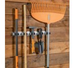 Tool/broom holder, 5 slots, metal rail
