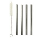 Paille courte/droite, inox, argent, set de 4