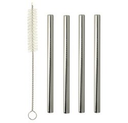 Paille courte/droite, inox, argent, set de 4