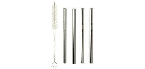 Short/straight straw, stainless steel, silver, set of 4