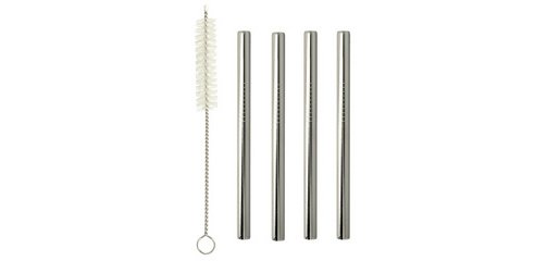 Paille courte/droite, inox, argent, set de 4
