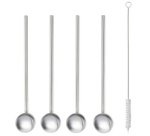 Cuillère à cocktail / paille, inox, set de 4