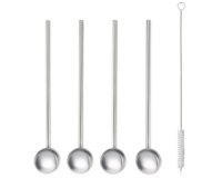 Cuillère à cocktail / paille, inox, set de 4