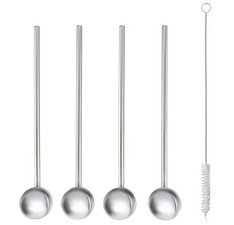 Cuillère à cocktail / paille, inox, set de 4