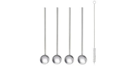 Cuillère à cocktail / paille, inox, set de 4