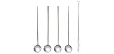 Cuillère à cocktail / paille, inox, set de 4