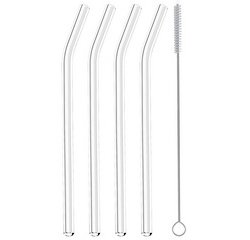 Paille, en verre, longueur: 200 mm, coudé, set de 4