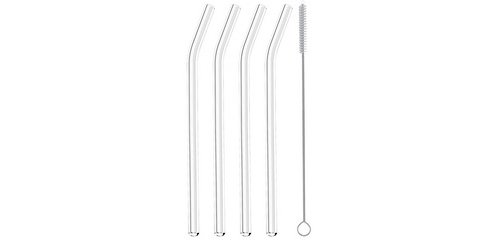 Straw, glass, length: 200 mm, bent, set of 4