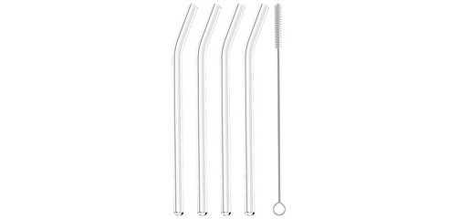 Paille, en verre, longueur: 200 mm, coudé, set de 4